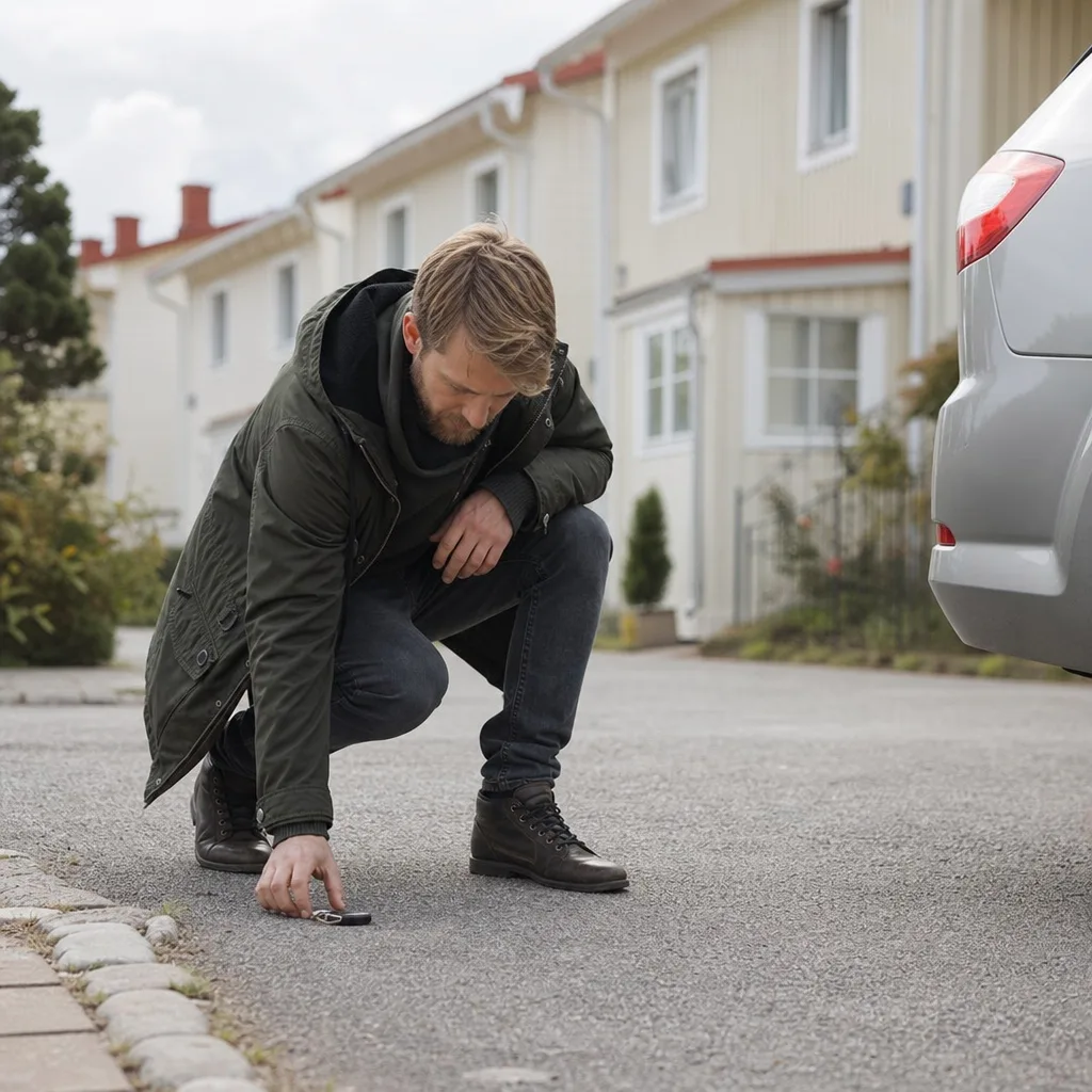 Bilnyckel tappad på asfalt