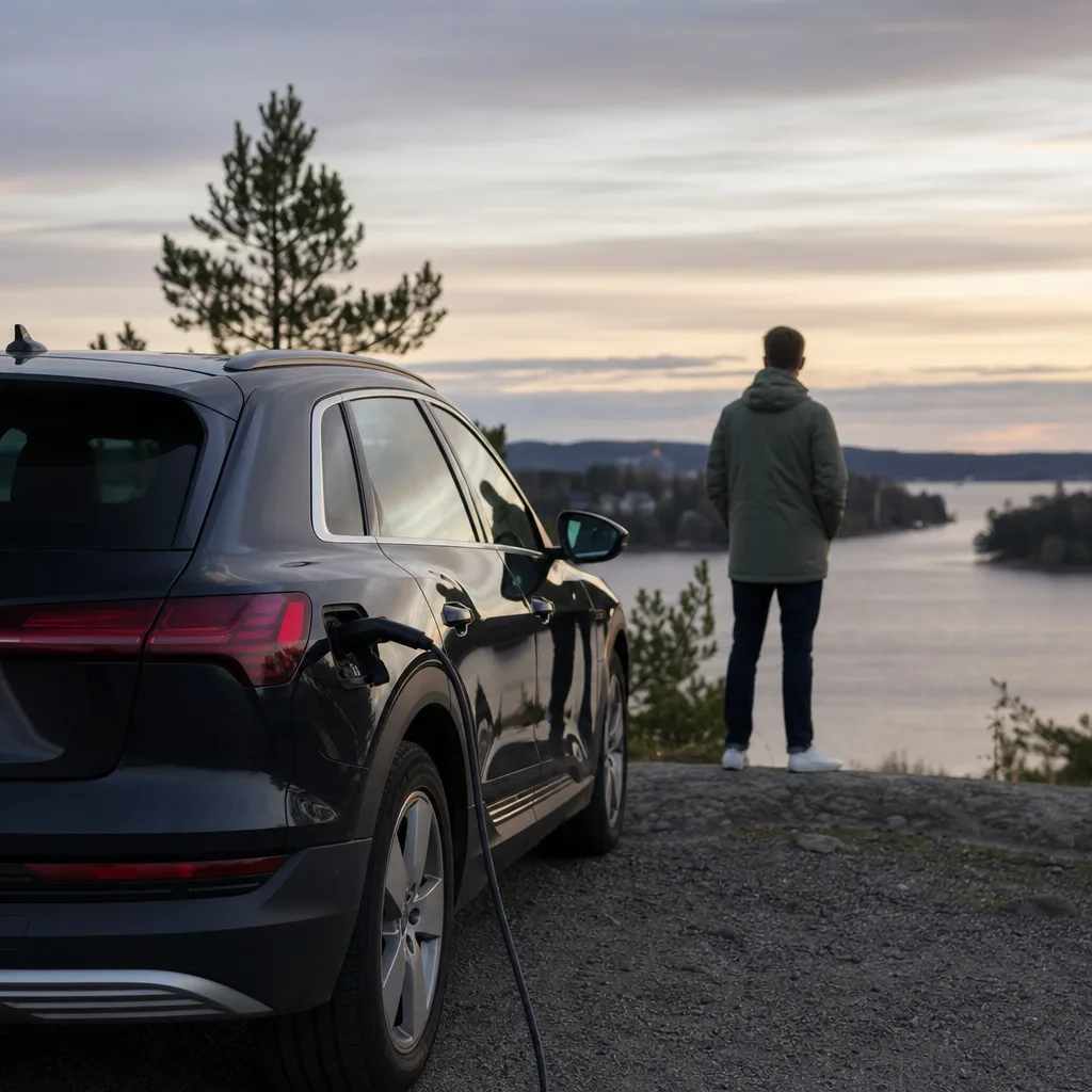 Svensk elbil suv vid fjord