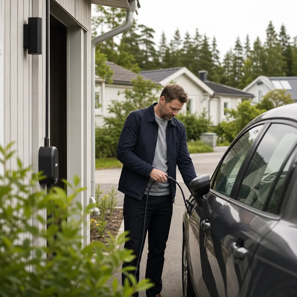 Vy över svensk landsväg med bil