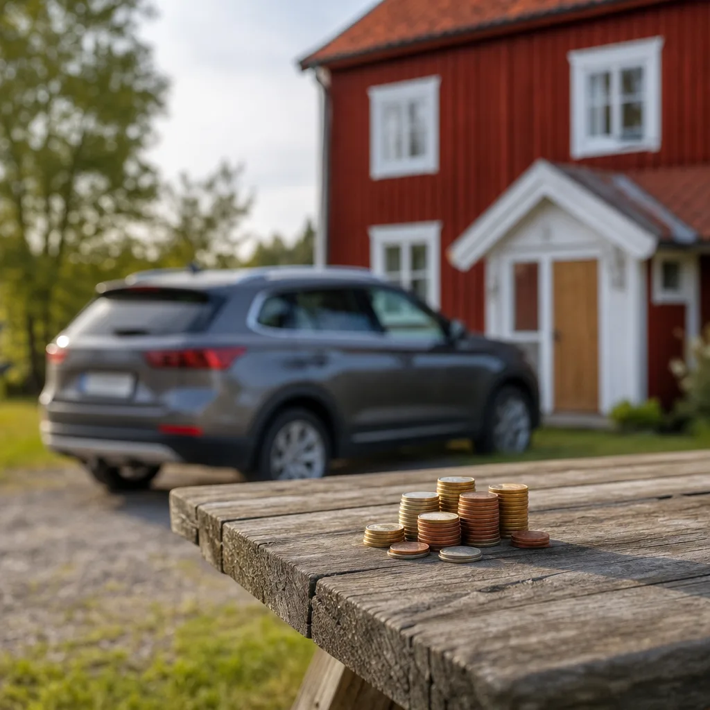 Mynt och bil som symbol för bilförsäkringens kostnad