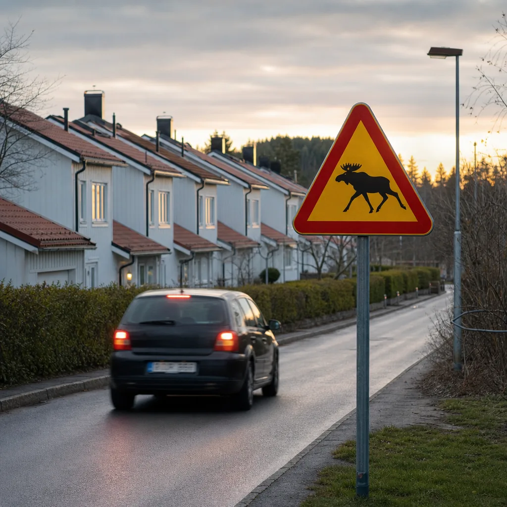 Viltvarningsskylt vid landsväg